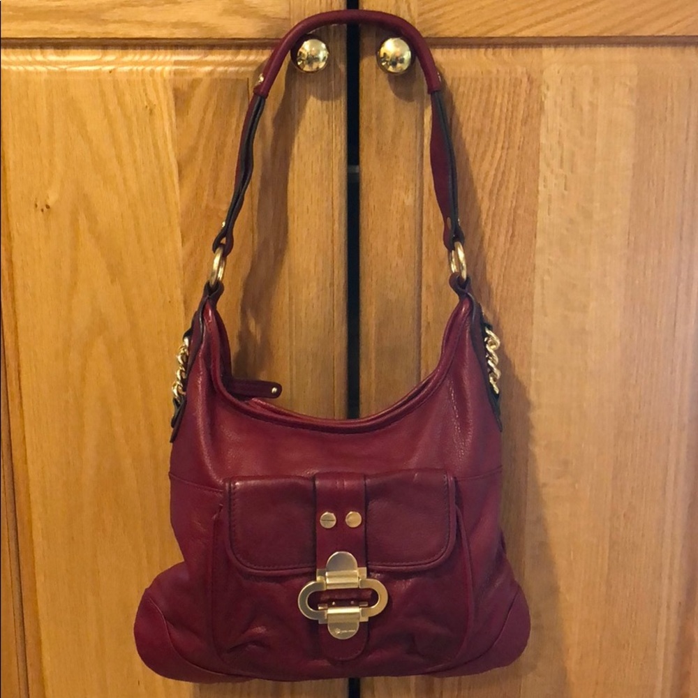 Red leather medium shoulder bag gold hardware